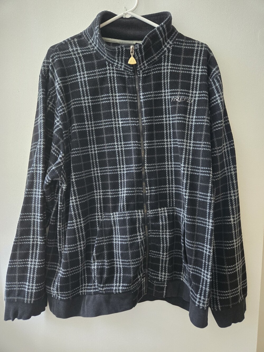 Mens X Black Plaid Full-Zip Fleece Shacket with Lt Gray Check Pockets Retr Gramp